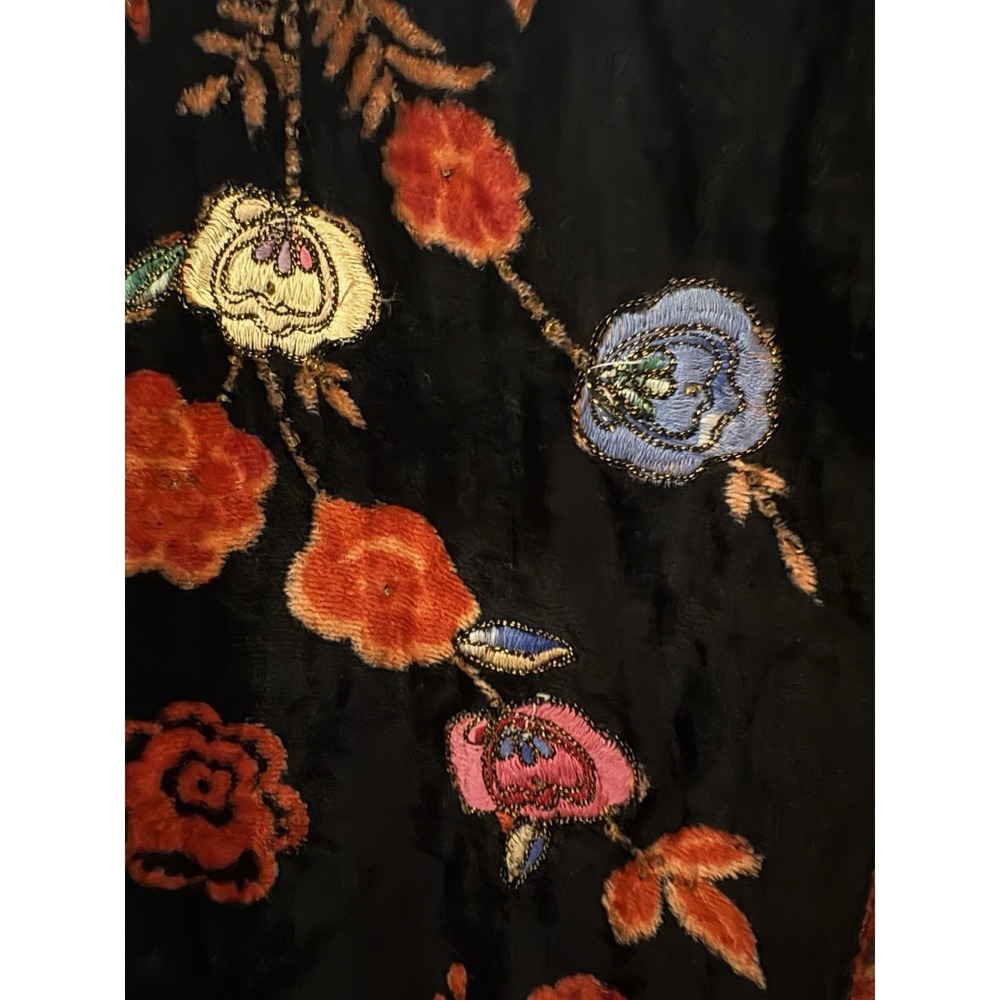 Women's Black Crushed Velvet Velour Embroidered Beaded Floral Boho Shacket Large - Picture 11 of 13